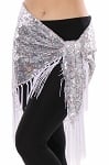 Peacock Design Sequin Embroidered Hip Wrap Shawl with Fringe - WHITE A/B