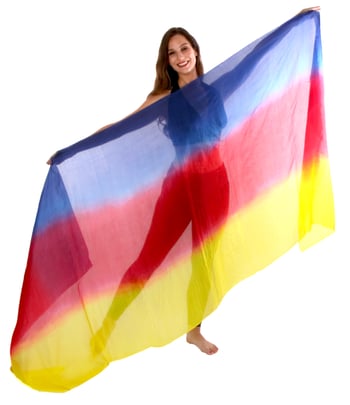 Ombre Silk Tie Dye Bellydance Veil - YELLOW / RED / BLUE