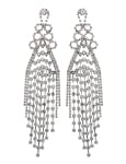 Large Rhinestone Waterfall Fringe Earrings - CLEAR CRYSTAL / SILVER