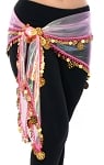 Egyptian Organza Hip Scarf with Coins - PINK