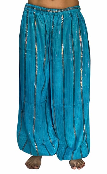 Cotton Harem Pants with Lurex Stripes - TURQUOISE