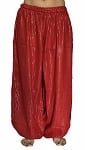 Cotton Harem Pants with Lurex Stripes and Slit - RED