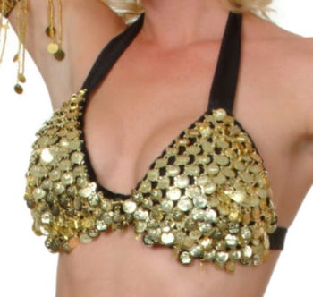 Black Velvet Costume Bra with Coins - GOLD