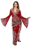 3-Piece Egyptian Assuit Sequin Beaded Saidi Dress Set with Paillettes - BURGUNDY / SILVER