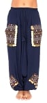 Egyptian Drop Crotch Harem Pants with Bedouin Embroidery - NAVY BLUE