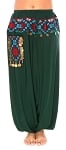 Egyptian Drop Crotch Harem Pants with Bedouin Embroidery - DARK GREEN