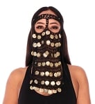 Rectangle Crochet Face Veil with Coins - GOLD