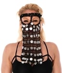 Rectangle Crochet Face Veil with Coins - SILVER