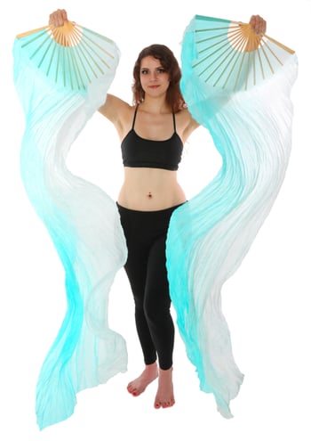 Silk Fan Veils Belly Dance Prop (Set of 2) - WINTER FROST