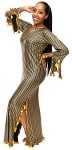 Egyptian Striped Beaded Saidi Dress with Paillettes - BLACK/GOLD
