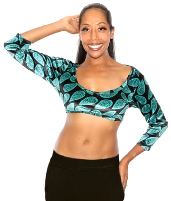 Stretch Velvet Half Top - TURQUOSE/BLACK