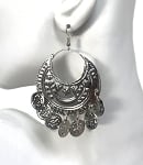 Egyptian Crescent Earrings with Coins - SILVER