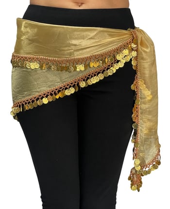 Egyptian Silky Organza Hip Scarf with Coins - HONEY