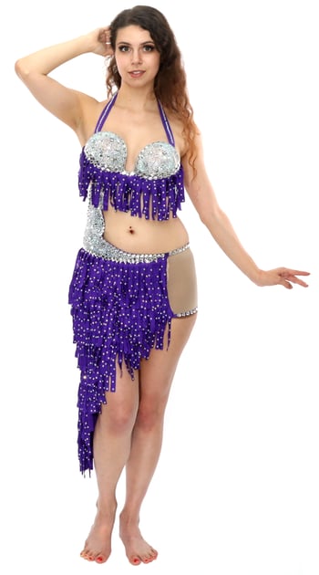 Modern Fringe Belly Dance Costume from Egypt - PURPLE