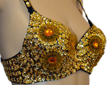 Sequin Beaded Costume Bra on Black Base - GOLD