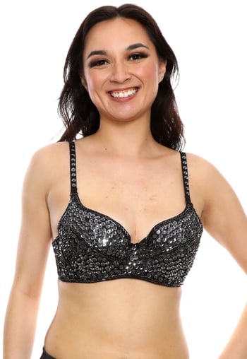 Sequin Beaded Costume Bra on Black Base - DARK GREY