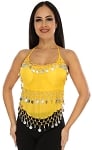 Sheer Chiffon Dance Halter Top with Coins - YELLOW / SILVER