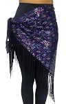 Peacock Design Sequin Embroidered Hip Wrap Shawl with Fringe - MIDNIGHT BLUE