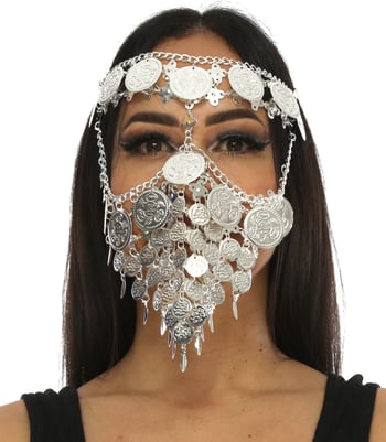 Egyptian Face Veil with Large and Small Coins - SILVER