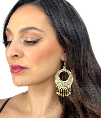 Egyptian Crescent Moon Earrings with Coins - GOLD