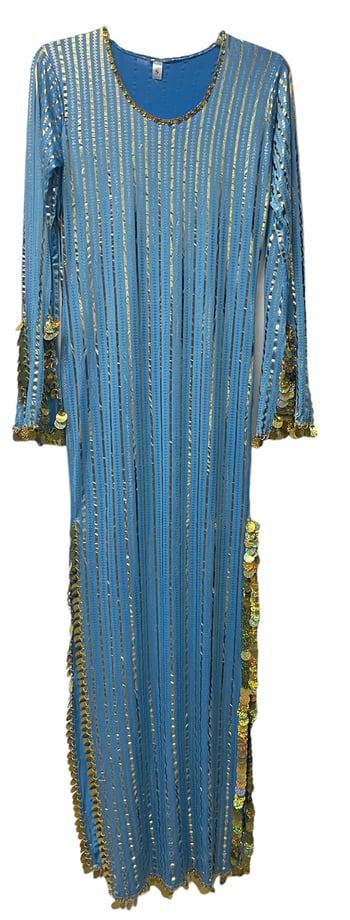 Egyptian Striped Beaded Saidi Dress with Paillettes - TURQUOISE / GOLD