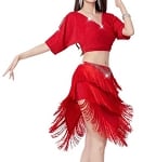 2-Piece Fringe Dance Costume / Practice Set - RED