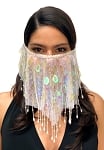 Paillette Face Veil with Beaded Fringe - WHITE