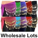 10 Lot Wholesale Belly Dance Chiffon & Coin Hip Scarves - ASSORTED